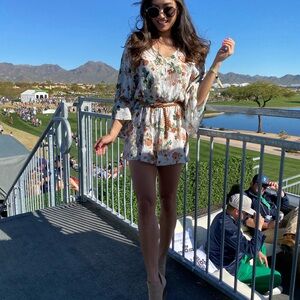 Red dress boutique Floral Kimono romper with Tassel Tie